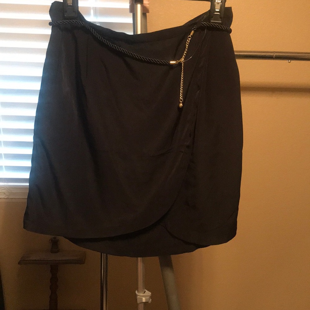 Super cute black faux silk wrap around skirt